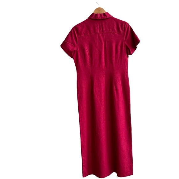 Vintage Womens Red Maroon Linen Blend Buttons Down Short Sleeve Maxi Dress Sz. M - Picture 13 of 14